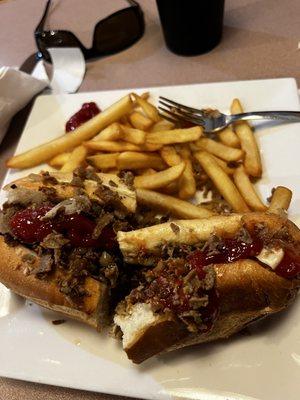 Cheese steak special with fries, very good nice fresh roll