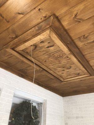 Blue Ridge, GA. Carport ceiling area- removed old drop down stairs. Built this new drop down door entry & trim to match the ceiling