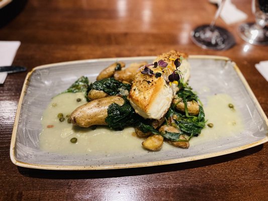 Halibut with lemon caper sauce