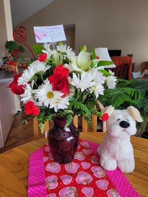 Valentine's Day Bouquet with Plush Animal