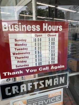 Posted business hours