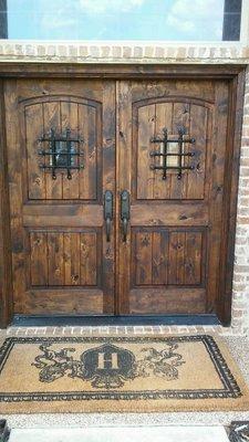 Stripped, sanded, stained and clear coat this awesome door unit.