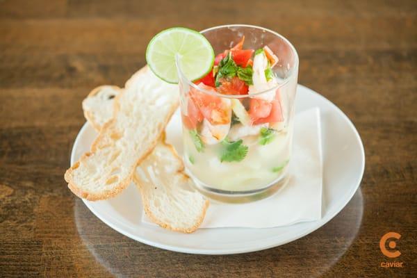 Prawn Ceviche, Cucumber Cilantro in Lime Juice