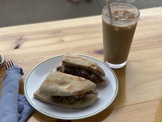 Best Meatball sandwich and iced latte.