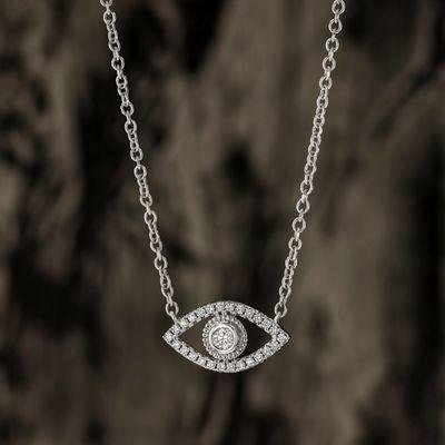 Evil eye pendant set in 18 karat white gold and VVS clarity diamonds.