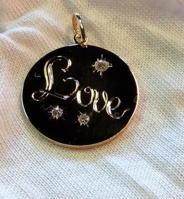 14kt yellow gold, special birthday disc. hand engraved and star set with 3 diamonds