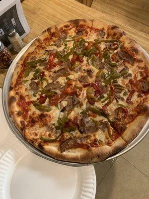 Pizza with sausage and peppers