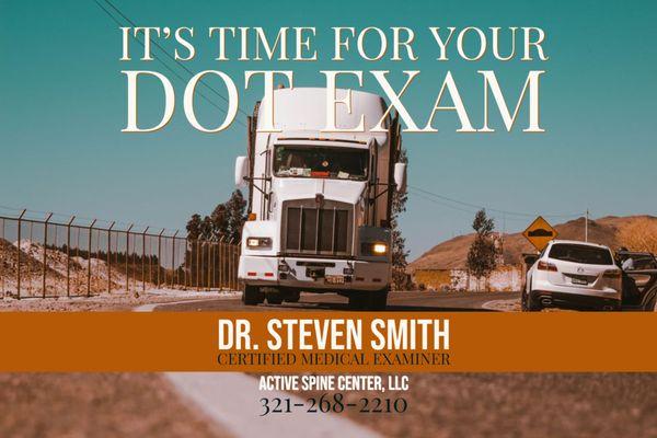 Our certified medical examiner Dr. Smith does CDL certifications. Call today to schedule 321-268-2210.