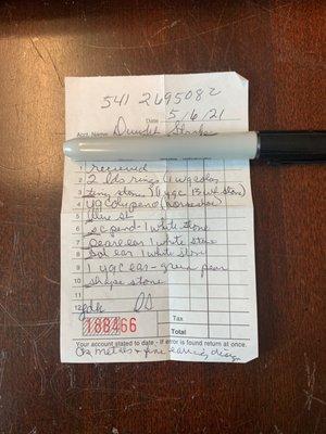 Receipt for what was left with them.