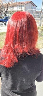 Looks bright red but it's closer to a burgundy. Love the texture.