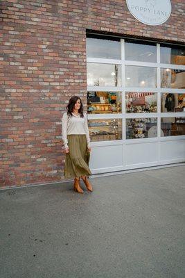 Model in front of store