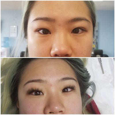 Before and after eyelash extensions