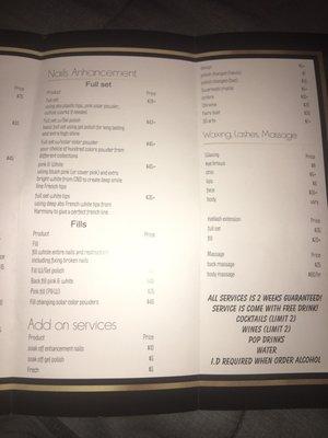 Menu / price list