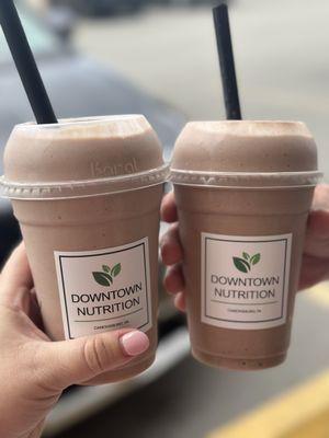 Chunky monkey (chocolate, peanut butter, and banana) & chocolate peanut butter smoothies