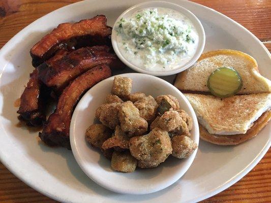 BBQ ribs, Fried Okra, and Coleslaw