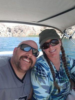 Enjoying our time on the boat at Lake Mohave for our anniversary