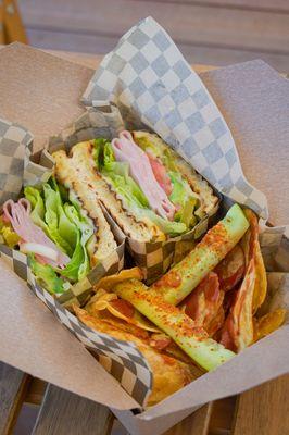 Our famous tortas with a side of Mexican chips