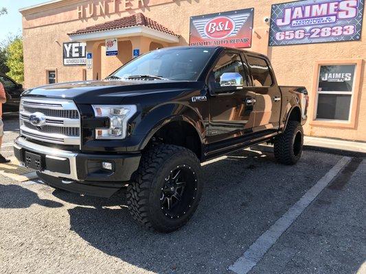 2017 Ford F-150 lift wheels and tires and custom brakes.