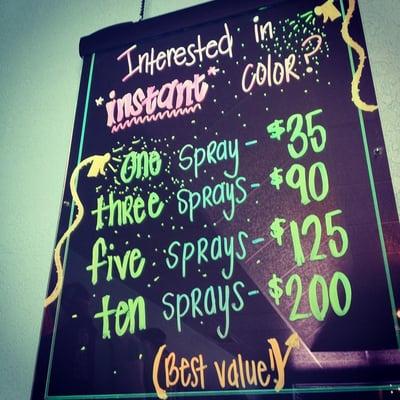 Spray tanning packages and prices.