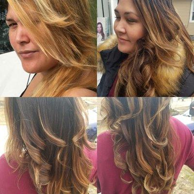 Different stages from ombre to blonde.