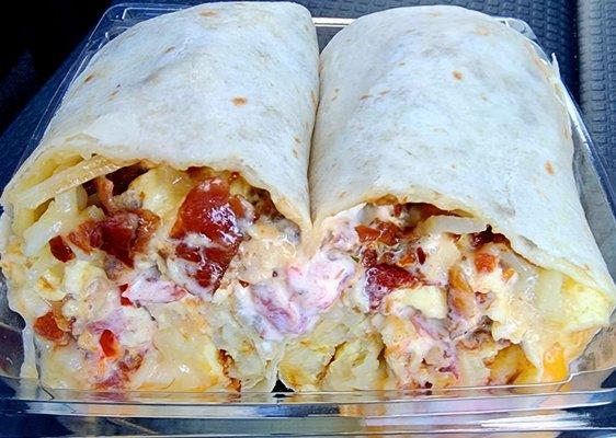 Very yummy bacon breakfast burrito! Thanks, Stephanie, for posting. Her pic looks way better than mine!