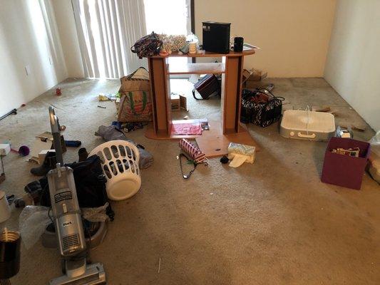 The mess the contractor made in my living room. He threw everything everywhere.