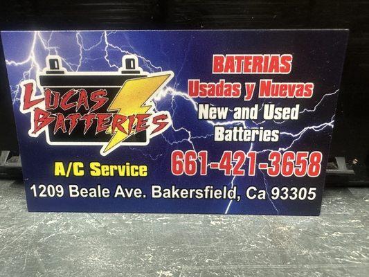 Lucas Batteries business card.