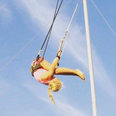 The "pike whip" is one of the many tricks you can learn on the trapeze