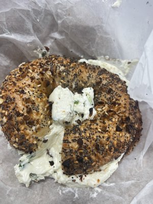 So disappointed with this overly toasted bagel and slow service 4/20/22