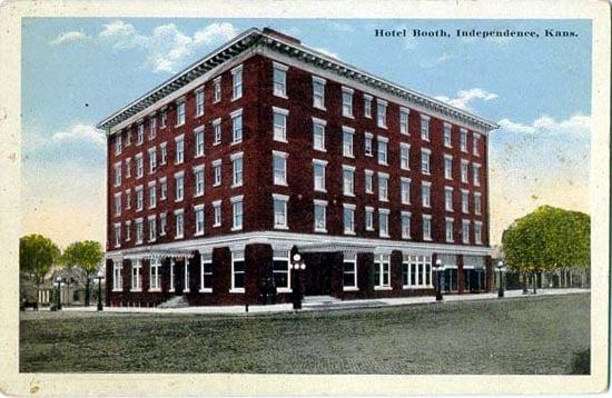 The bar at Booth Hotel Features many architectural renderings of buildings throughout Independence, KS.