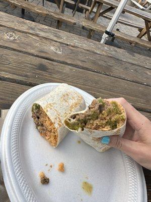 Asada burrito no avocado.