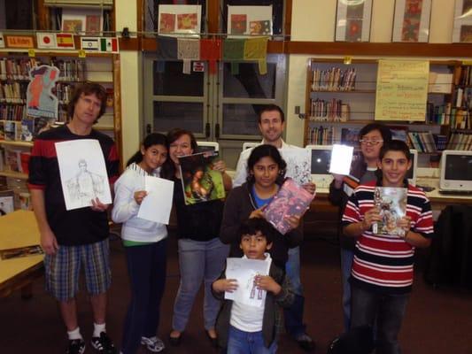 Top Cow publisher with students at Mark Twain Middle