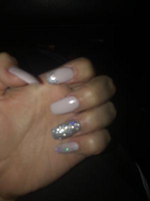 My beautiful nude nails with silver glitter