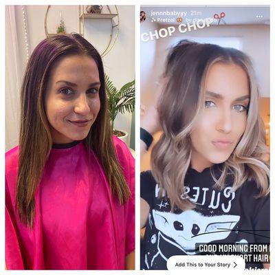 Before and after hair cut and balayage by Kelsie