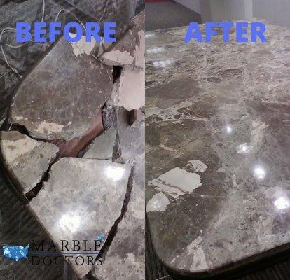 Marble table crack repair