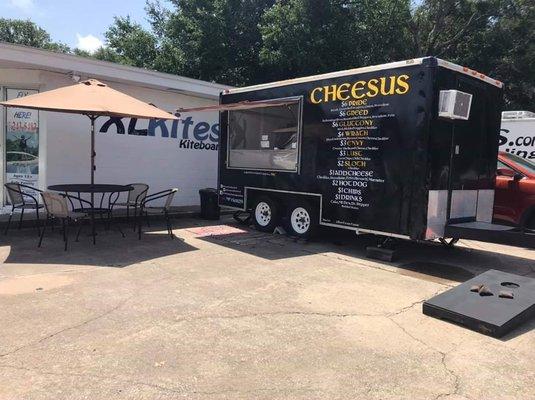 Our Sunday setup vibes. Chairs and table in the shade and good tunes.