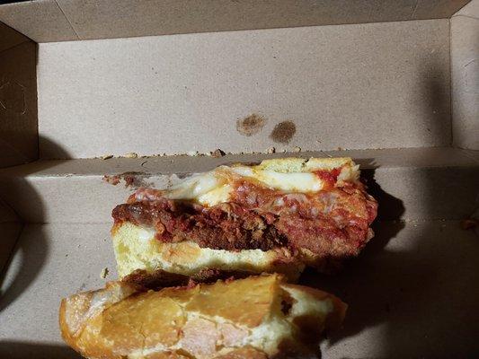 Is this a chicken Parm or what?  Hardly no cheese or sauce. The worst I tasted. This picture was taken on 2/12/22