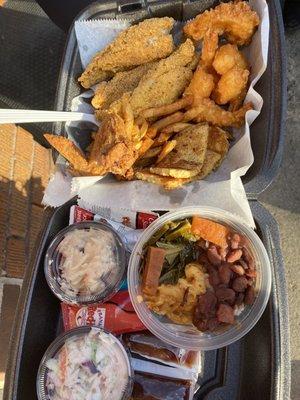 Catfish, shrimp, fries, chicken, sides