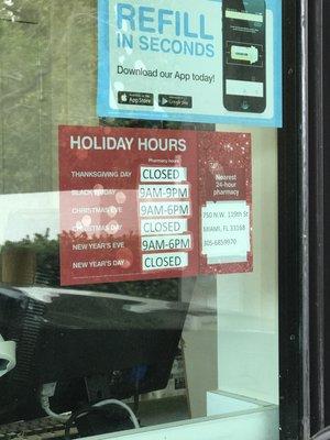 Holidays hours 2017