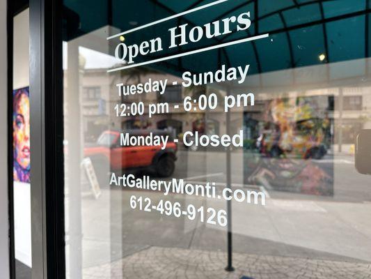 Open hours, website and phone number