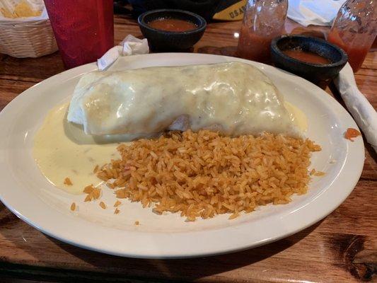 Seafood burrito and rice