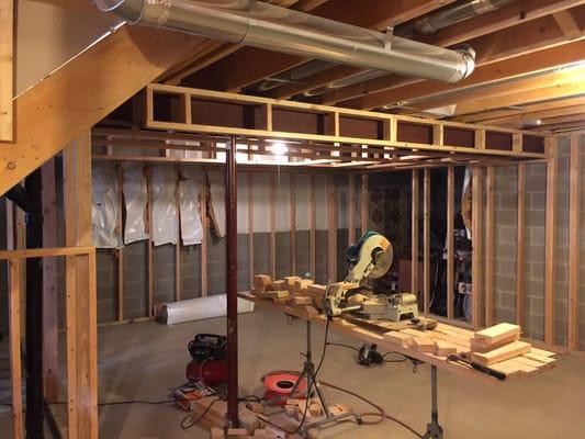 Basement remodel during framing