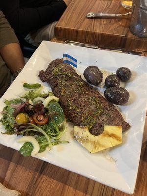 Churrasco - steak, chimichurri, and potatoes