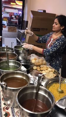 "Live" pani puris-- included 7 types of flavored chutney water