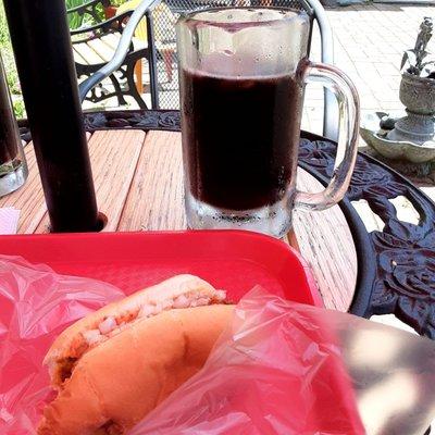 Chili dogs and root beer in a frozen mug!