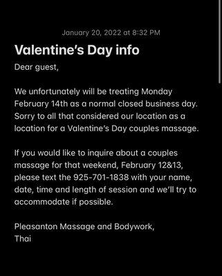 Valentine's Day information.