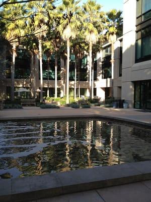 The lovely alumni center courtyard on a typical sunny day.