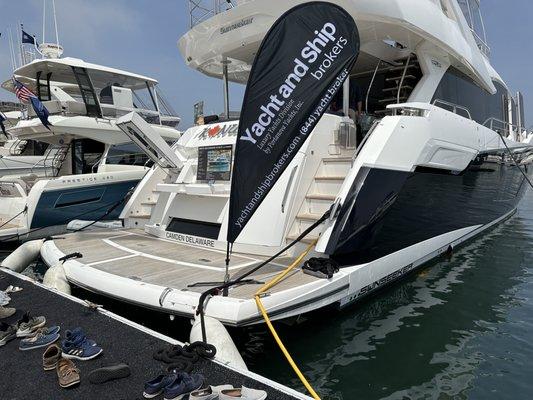 At the Newport in Beach Int'l boat show with this flagship gem docked here in Newport Beach for sale $3.6M