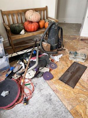 This mess was here from day one when they arrived and unloaded their truck into the foyer of our house.