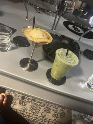 Seasonal affogato and iced matcha latte